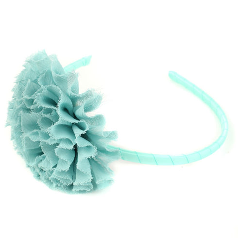 Kids Dream Girls Teal Mesh Large Ruffle Flower Narrow Headband - SophiasStyle.com